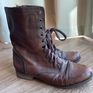 Brown leather combat fashion boots